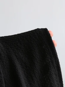 Sweetra Autumn/Winter New Arrival Knitted Textured Solid Color Vintage Square Neck Slim Fit Flattering Metal Button Dress - Black - View 6