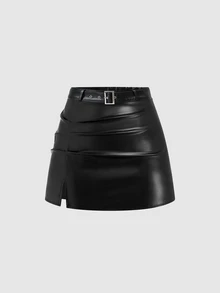 Sweetra Plus Size Women's Solid Color Casual Versatile Mini Skirt - Black - View 1