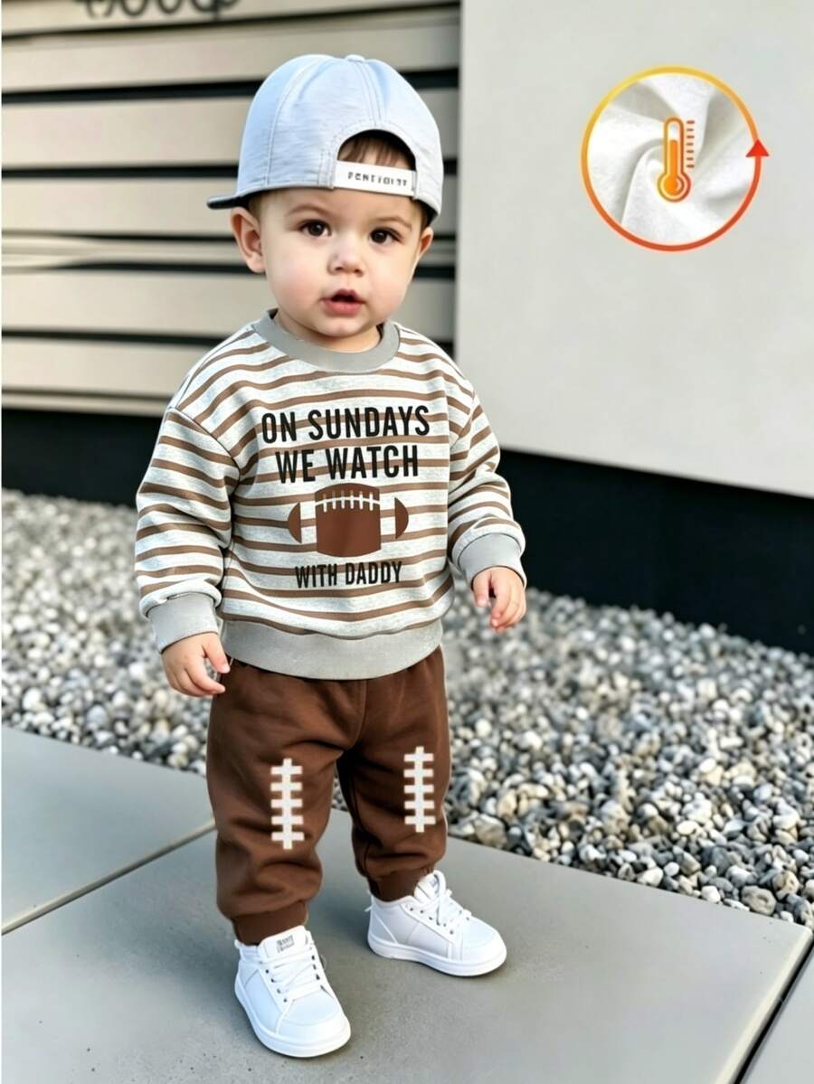 2 Pieces Boys' Sweatshirt Set, Football Pattern Print, Long Sleeves, Round Neck, Comfortable , US Au - Multicolor - View 1