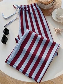 SHEIN EZwear Women's Striped Casual Daily Wear Long Pants - Multicolor - View 4