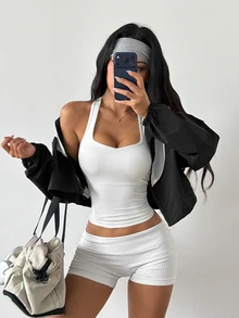 Coolane Women Y2K Square Neck Racerback Tank Top, Slim Fit Sleeveless Workout Yoga Top, Summer Basic Activewear Cami - White - View 1