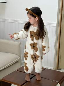 DAZY Infant (Girl) Round Neck Cartoon Plush Long Sleeve Bodysuit, Autumn/Winter - Brown - View 5