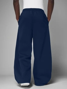 STYNVO Men's Drawstring Waist Pocket Minimalist Versatile Loose Sweatpants - Navy Blue - View 2