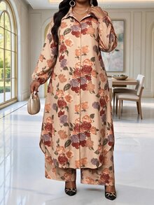SHEIN Lady Plus Size Women's Floral Print Long Sleeve Top And Pants Casual Daily 2 Pieces Set Fall - Multicolor - View 4