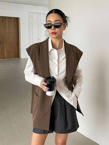 DAZY Women's Solid Color Casual Versatile Daily Wear Blazer Vest - Brown - View 3