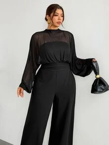 Firerie Plus Size Women's Solid Color Casual Daily Wear Jumpsuit - Black - View 5