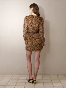 MOTF PREMIUM LEOPARD PRINT FEATHER TASSEL BODYCON DRESS - Khaki - View 8