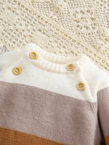 SHEIN Newborn Baby Striped Colorblock Long Sleeve Sweater And Cuffed Knit Pants Set Winter - Multicolor - View 5