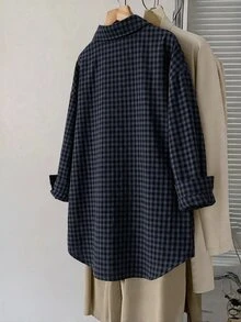 SHEIN LUNE Plus Plaid Print Drop Shoulder Shirt With Bag Fall - Multicolor - View 2