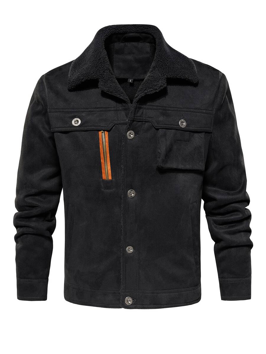 Manfinity Homme Men's Autumn/Winter Thermal Lined Stand Collar Jacket - Black - View 1
