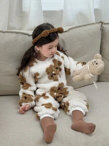 DAZY Infant (Girl) Round Neck Cartoon Plush Long Sleeve Bodysuit, Autumn/Winter - Brown - View 7