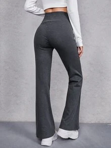 SHEIN EZwear 女款純色高腰休閒百搭喇叭褲 - 深灰色 - 查看 2