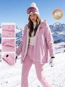 SHEIN BASICS جاكيت سوفت شيل نسائي بلون موحد مع سحاب، كاجوال متعدد الاستخدامات للاستخدام اليومي والخارجي - وردي فاتح - مشاهدة 1