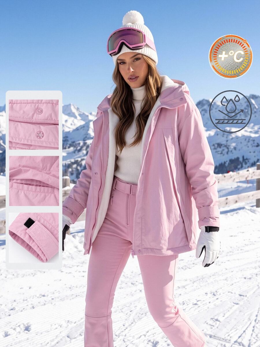 SHEIN BASICS جاكيت سوفت شيل نسائي بلون موحد مع سحاب، كاجوال متعدد الاستخدامات للاستخدام اليومي والخارجي - وردي فاتح - مشاهدة 1