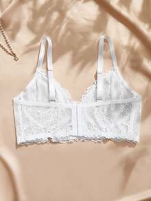 Charlaine 1pc Sexy Lace Patchwork Plus Size Bra - White - View 2