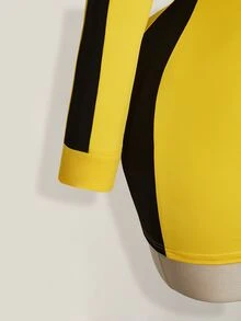 SHEIN ICON Plus Size Women's Zipper Front Long Sleeve Y2K Yellow & Black Contrast Color Romper, Halloween - Yellow - View 7