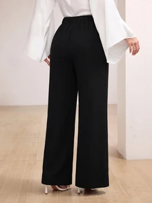 Modelyn Women's Gradient Pearl Decor Straight Leg Pants With Pockets, Elegant For Party And Banquet Wear Black Vintage Fall/Winter Formal - Black - View 3