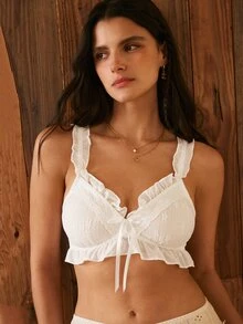 Lullawish Bohemian Romantic Ruffle Embroidered Lace White Women's Bra - White - View 1