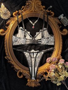 SHEIN 2件組女款網紗刺繡內衣套裝 - 黑與白 - 查看 2