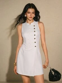 Poéselle Women's Solid Color Casual Daily Summer Short Dress - White - View 8