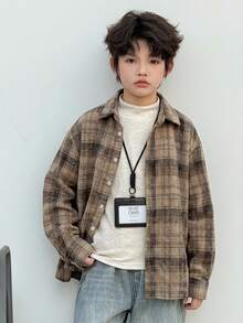 Dazy Kids Tween Boy Plaid Single-Breasted Long Sleeve Fashion Shirt - Coffee Brown - View 5