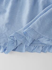 Franclia Soft Style Linen 2 Pieces Set, Summer V-Neck Frill Trim Sleeveless Top + High-Waist Drawstring Wide-Leg Pants - Blue - View 5