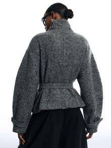 LYSMO Women's Fashion Versatile Daily Overcoat - Black and White - View 2