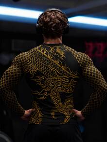 Gym Rark Men's Chinese Dragon Print Fitted Raglan Long Sleeve Sports T-Shirt - Black - View 2