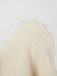 SHEIN Franclia Women Mock Neck Ribbed Knit Top, Chinese Knot Decor Contrast Trim Long Sleeve Slim Fit Pullover Swea - Apricot - View 5