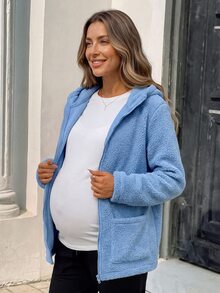 SHEIN Elegant Casual Loose Fit Home Fleece Solid Color 3-In-1 Multifunctional Maternity Jacket Fall Homewear Holiday Light Blue - Blue - View 3