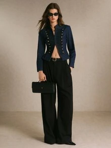 Poéselle Damjacka i denim med lång ärm, knappdesign och avslappnad Napoleon-stil - Mörktvätt - Visa 6