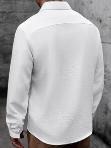 Manfinity CasualCool 男士白色單排扣極簡百搭通勤長袖襯衫 - 白色 - 查看 3