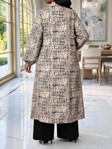 SHEIN Lady CURVE 大尺碼女款全印花長袖單排扣長襯衫與寬腿褲休閒兩件套 - 彩色 - 查看 2