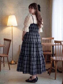 Bijouette Plus Size Plaid Pleated Dress, Japanese Gentle Style, Suitable For Commuting And Dating - Blue - View 3