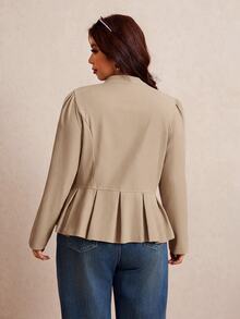 Elaquor Plus Size Women's Long Sleeve Button Design Pleated Hem Casual Jacket Fall - Apricot - View 2
