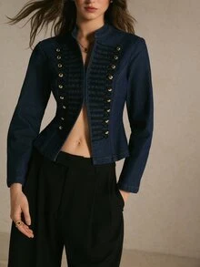 Poéselle Damjacka i denim med lång ärm, knappdesign och avslappnad Napoleon-stil - Mörktvätt - Visa 5