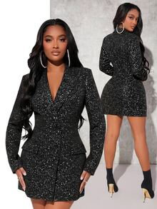 SHEIN SXY Plus Size Women's Casual Versatile Commute Travel Blazer Jacket - Black - View 1