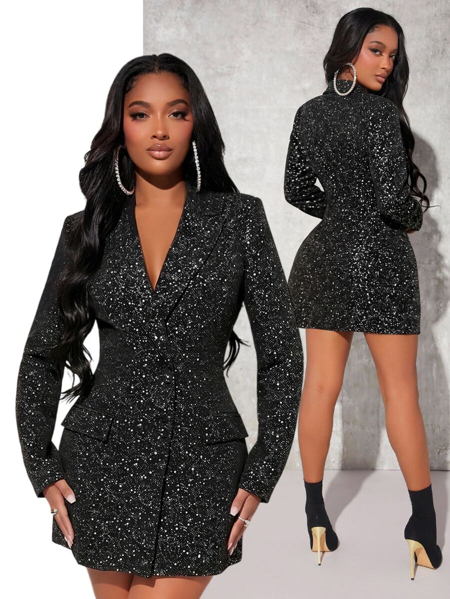 SHEIN SXY Plus Size Women's Casual Versatile Commute Travel Blazer Jacket - Black - View 1