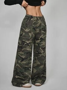 StreetHx Plus Size Fashion Camouflage Print Pocket Loose Fit Denim Jeans - Multicolor - View 6