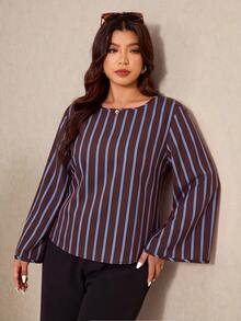 Elaquor Plus Size Women's Striped Colorblock Fashion Vacation Top - Multicolor - View 1