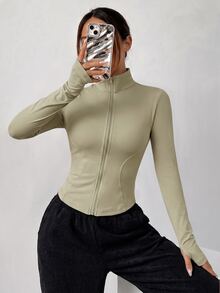 SHEIN EZwear Black Knitted Anti-UV Jacket For Women In Fall/Winter - Olive Green - View 4