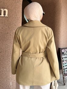 DAZY Women's Fashion Button Long Sleeve Lapel Trench Coat - Khaki - View 2