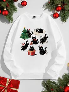 Sorvial White Standard Size Men's Loose Drop Shoulder Thick Pullover Sweatshirt, Christmas Sweatshirt, Suitable As Gift For Friends/Husband - White - View 3