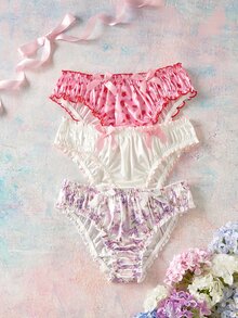 Elorette Plus Size Women's Bowknot Decor Pleated Fashion Panties - Multicolor - View 5