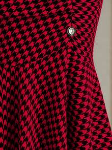 Fine & Folde Women's Houndstooth Casual Versatile Daily Skirt - Red - View 3