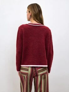 Nöista Women's Colorblock Casual Versatile Daily Wear Cardigan - Burgundy - View 5