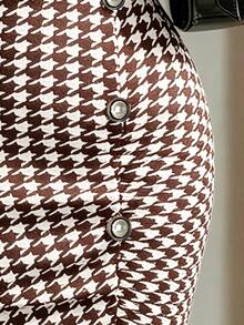 Fine & Folde Women's Houndstooth Casual Versatile Daily Skirt - Coffee Brown - View 5