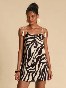 Travachic Women's Zebra Print Backless Simple Loose Comfortable Tie Strap Camisole - Brown - View 5