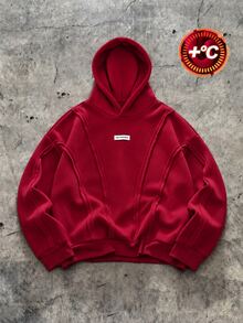 SHEIN Coolqubz 1件青少年男孩極簡高街純色拼接套頭運動衫，小Logo點綴，舒適面料，獨特版型，秋冬新款，適合多種場合 - 酒紅色 - 查看 1