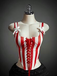 SHEIN ICON Tank Top Wanita Seksi Bergaris Warna Blok dengan Tali Pengikat - MultiWarna - View 1